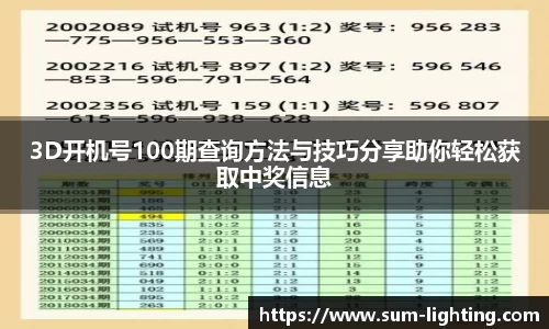 3D开机号100期查询方法与技巧分享助你轻松获取中奖信息